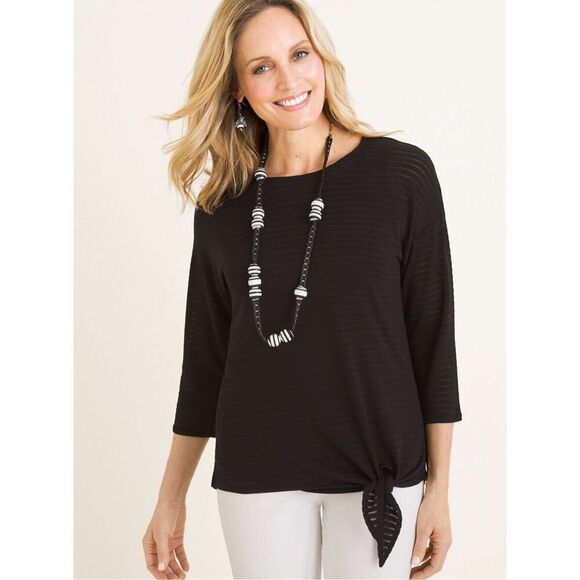 Chico’s shadow strip size Medium white tie front top - Picture 6 of 8